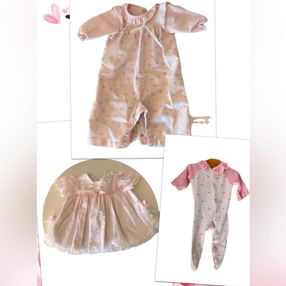 Vintage 80s Carters Pink 0-3 Months Frilly Baby Dress One Piece Bundle Lot Of 3
